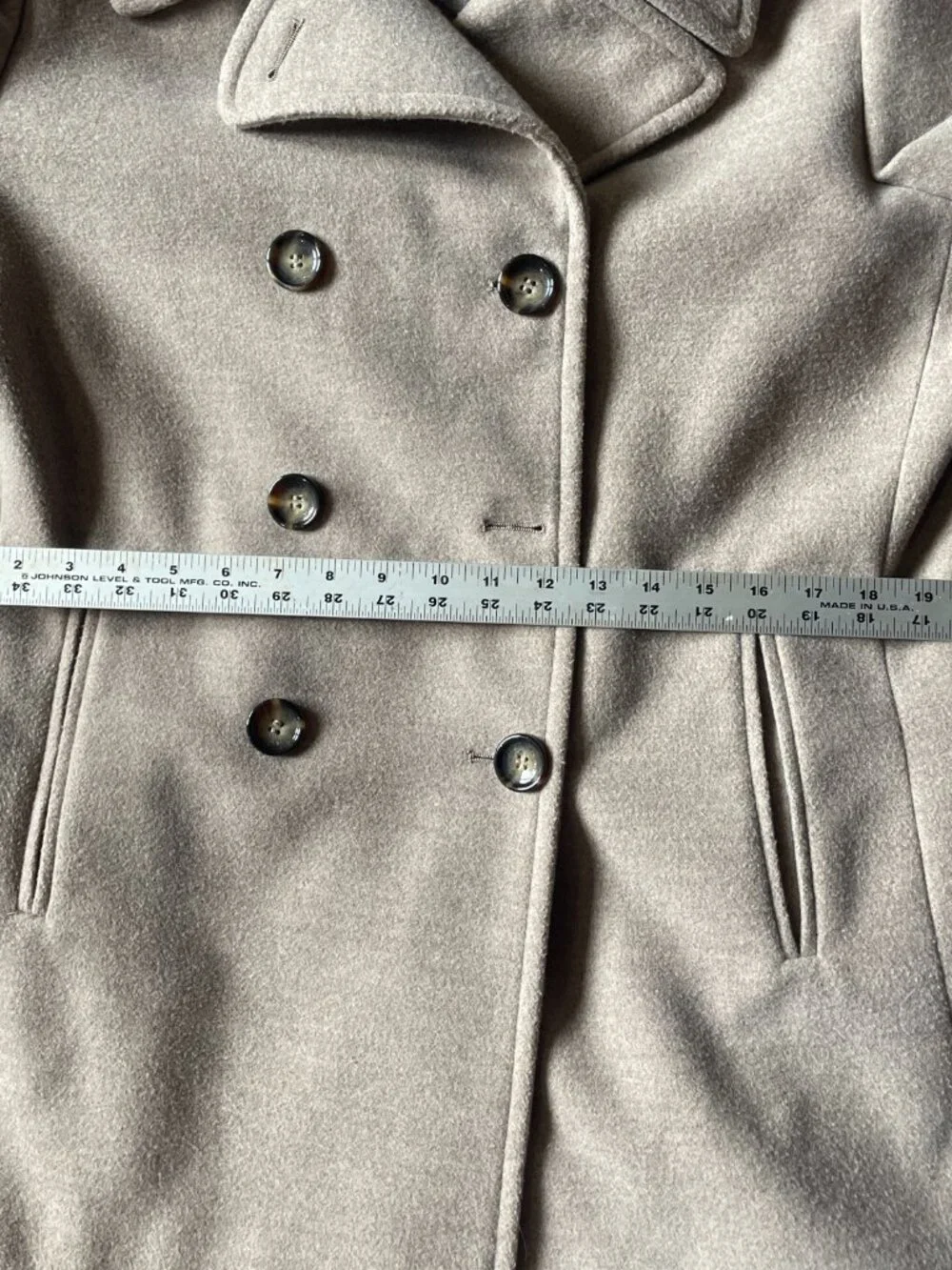 Calvin Klein Taupe/Brown Pea Coat, Size 16 Double Breasted - Picture 15 of 16